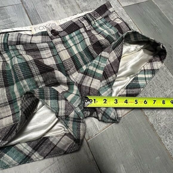 FOX VTG Y2K Academia Plaid Wool Brown Green Ivory Low Rise Mini Dress Shorts 7 S - Picture 10 of 16